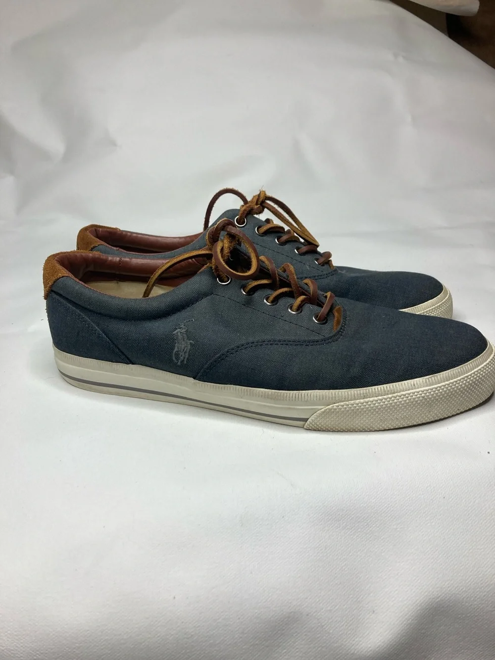 Polo by Ralph Lauren Navy Canvas Sneakers with Brown Trim